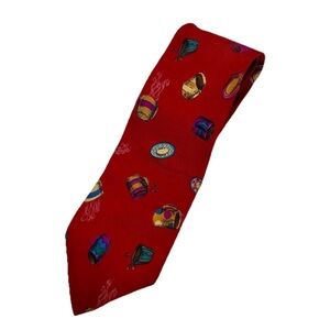 Vtg Perry Ellis 100% Italian Silk Tie AOP Coffee Lover Gift Office USA Mens 58”